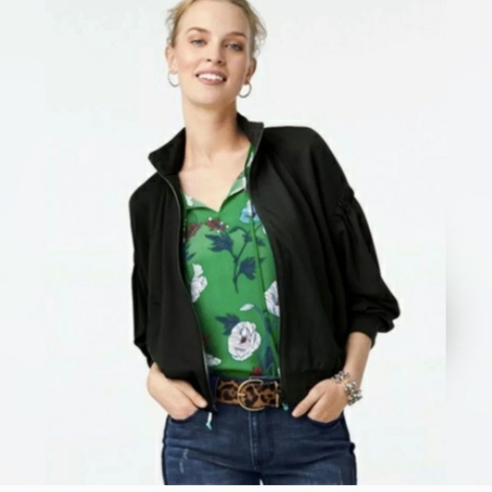 CAbi Black Chance #3731 Zip Up Bomber Jacket‎ Size XS LIKE NEW